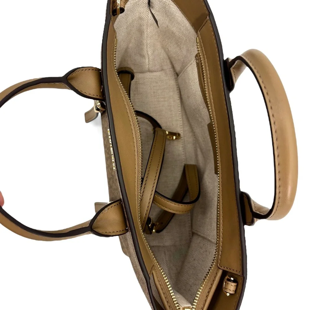 NEW MICHAEL Michael Kors Moore‎ Medium Signature Logo Leather Satchel in Husk
